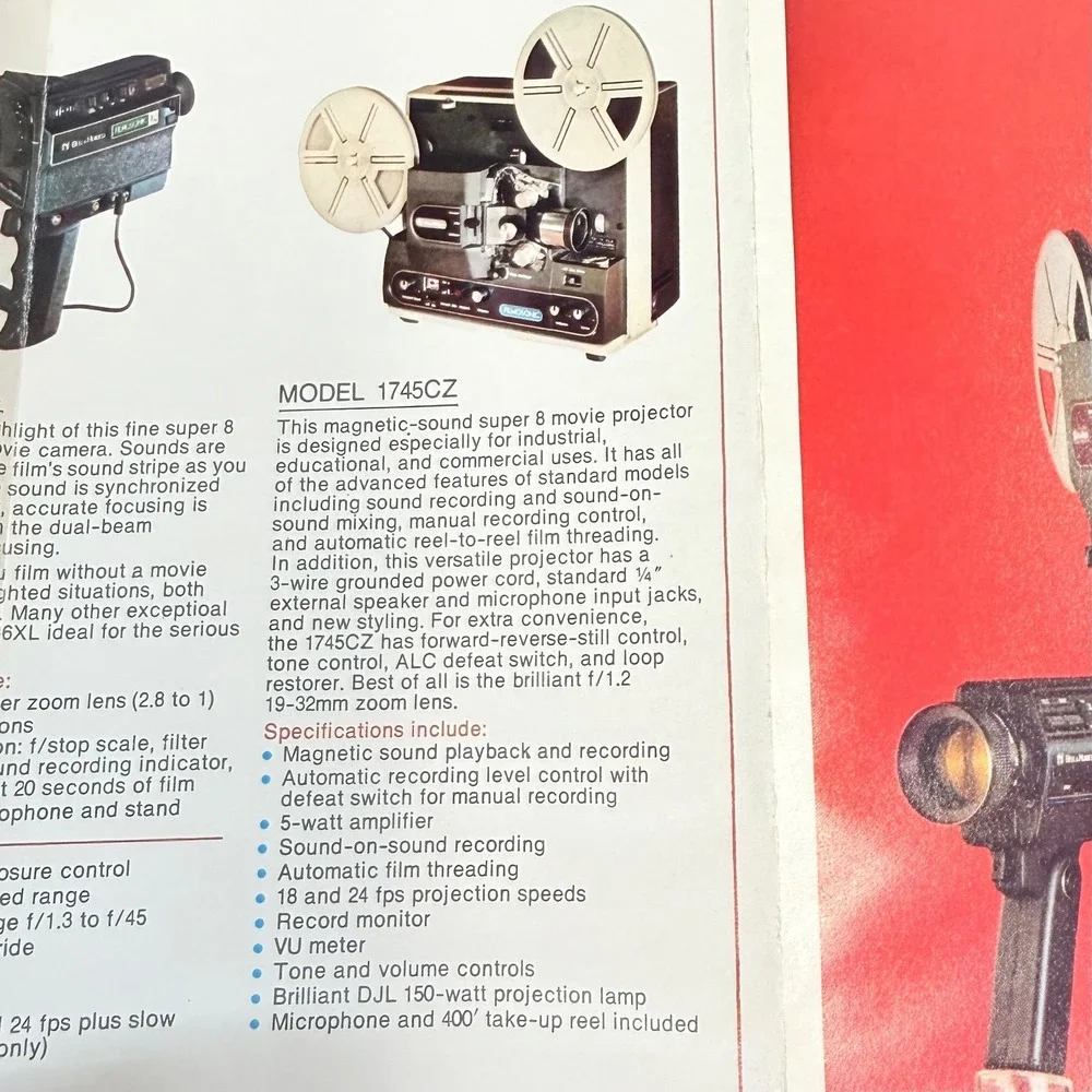 Bell & Howell Filmosonic 1745C Super 8 Sound Movie Projector w/ Mic Reel Manual